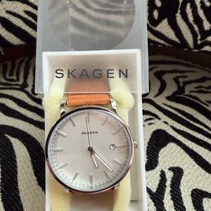 Skagen Silver Dial with Brown Leather Strap Watch